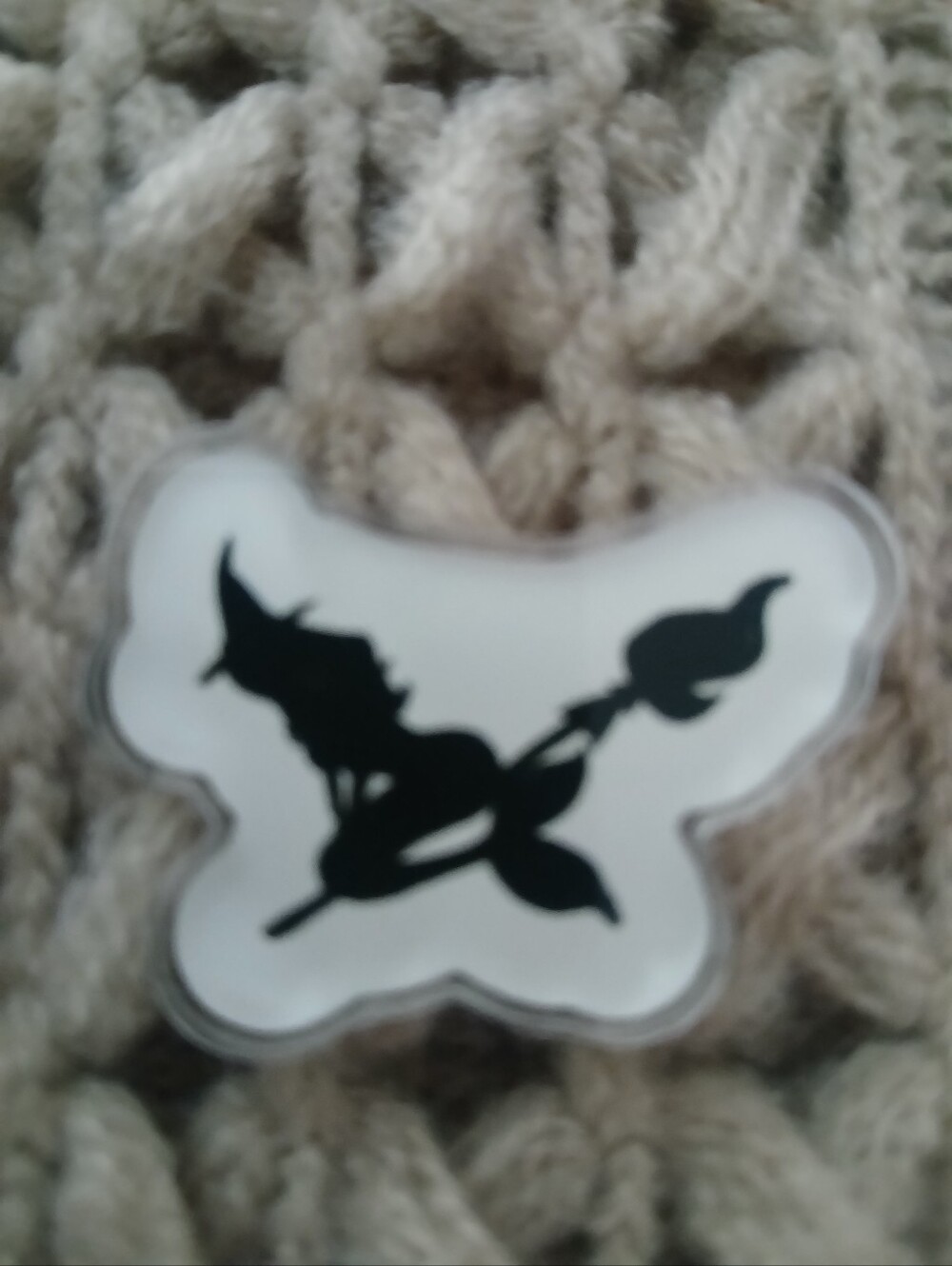 Black Witch Silhouette Pin on Cream Background
